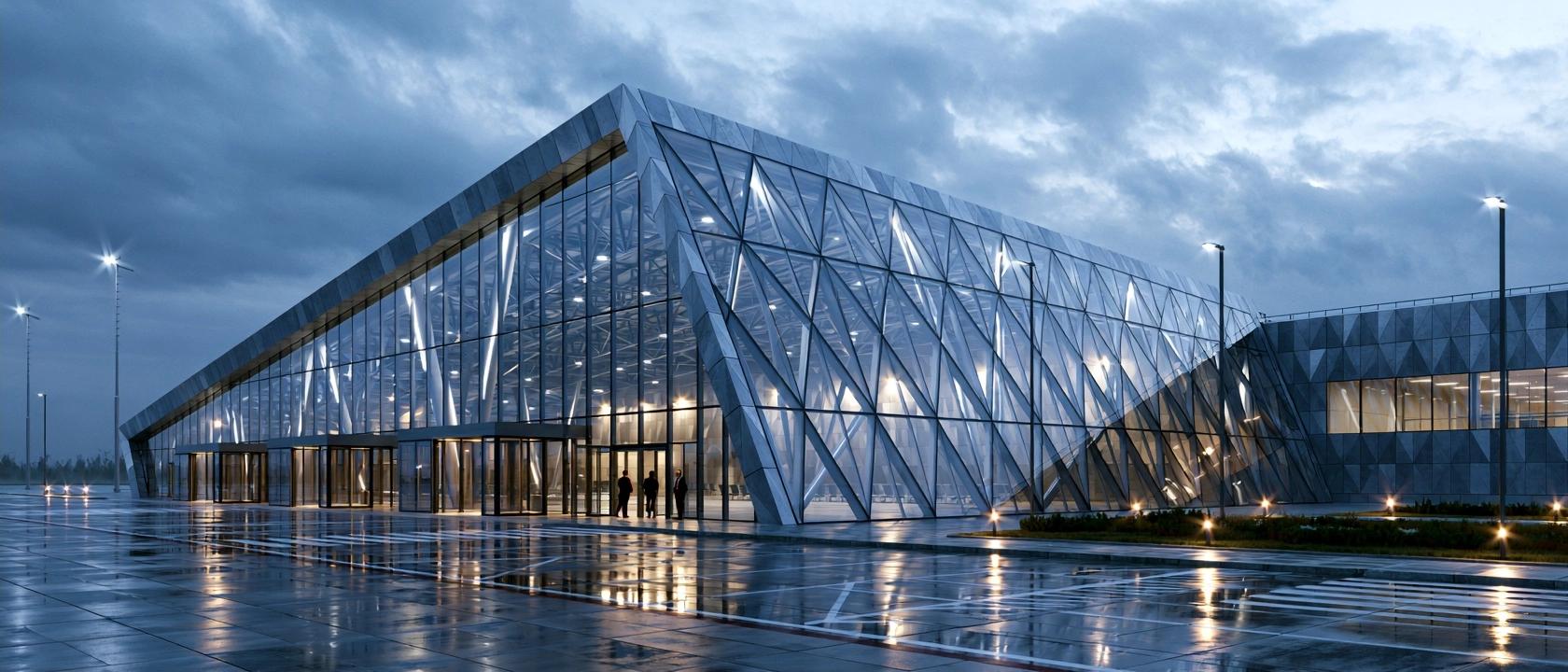 warsaw chopin airport terminal exterior modern architecture departures facade